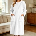 thumbnail image 5 of Mifsaly Womens Long Fleece Nightgown Plush Sleep Dress Long Sleeve Crewneck Warm Bathrobes with Pockets White,M, 5 of 7