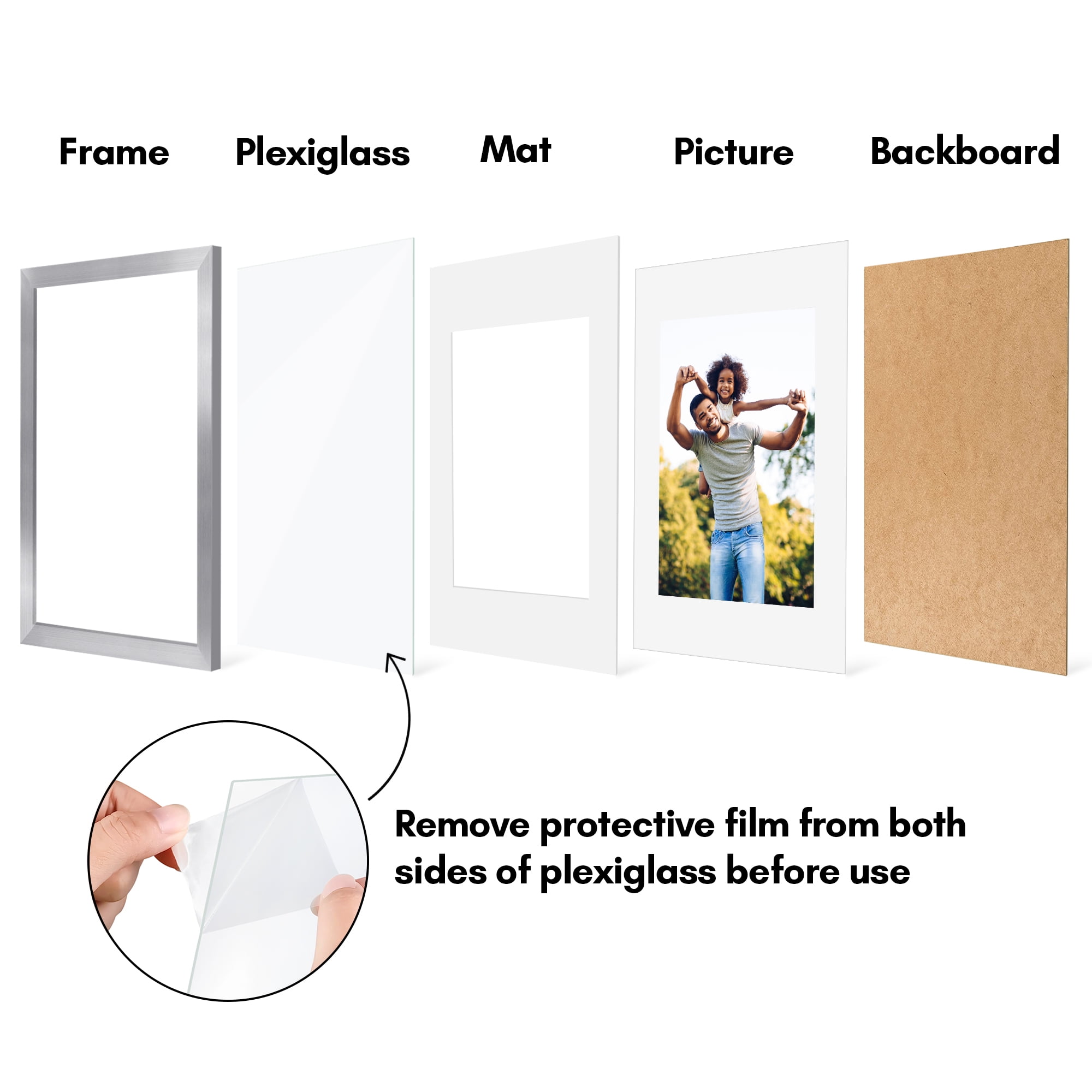Americanflat 11x17 Picture Frame with Polished Plexiglass with 8x12 Mat 2 Pack Display Photo Galleria - Silver