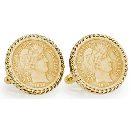 American Coin Treasures Gold-Plated Silver Barber Dime Goldtone Rope Bezel Cuff Links
