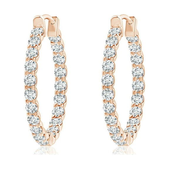 ANGARA Natural Diamond Inside Out Hoop Earrings in 14K Rose Gold for Women (Size-1.75mm| Color-G| Clarity-VS2) | April Birthstone, Anniversary, Jewelry Gift for Women | Natural Diamond Earrings