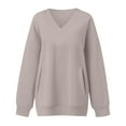 thumbnail image 4 of DHFJKG Womens Sweatshirt Oversized V Neck Long Sleeve Plain Sweatshirt Drop Shoulder Loose Fit Casual Pullover With Pocket Versatile Tops, 4 of 4