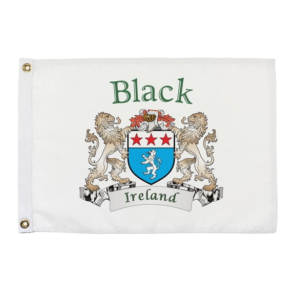 Black Irish Coat of Arms Small White Flag - 16"x10.5" inches