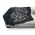 thumbnail image 3 of Zodiac Soft Flannel Fleece Throw Blanket, Swirling Victorian Inspired Royal Flowers for Aquarius Retro Art Image, Cozy Plush for Indoor and Outdoor Use, 70" x 90", Blue Grey, by Ambesonne, 3 of 6