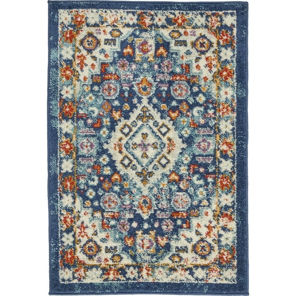 2’ x 3’ Blue and Ivory Medallion Scatter Rug