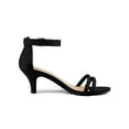 thumbnail image 3 of BLISSFUL STEP Women's Shoes Faux Suede Ankle Strap Kitten Heel Slide Straps Solid Sandals  Black 6, 3 of 8