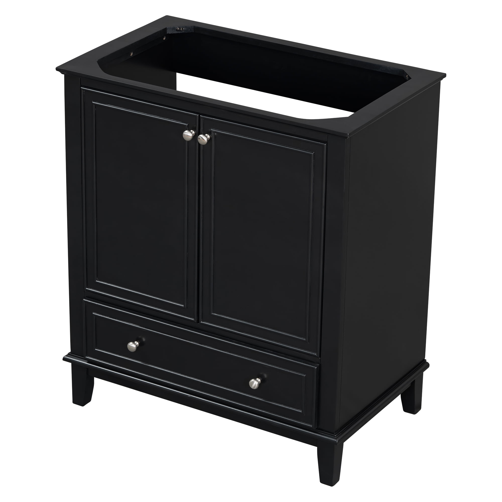 30" Bathroom Vanity Base Only, Solid Wood and MDF, Black, 29.5 in L x 17.8 in W x 33.8 in H