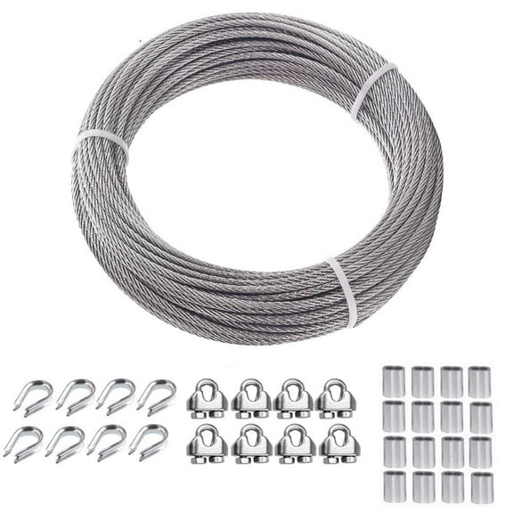 T316 Stainless Steel 1/8" Cable Wire Rope,50ft Sun Shade Sail Cable Wire Hardware Kits with Cable Clamp,Sun Shade Cable Wire for Shade Sail,Triangle/Rectangle Sun Shade Sail Fixing B