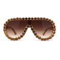 thumbnail image 1 of Maximalist Heavy Rhinestone Iced Plastic Racer Shield Sunglasses All Brown, 1 of 4