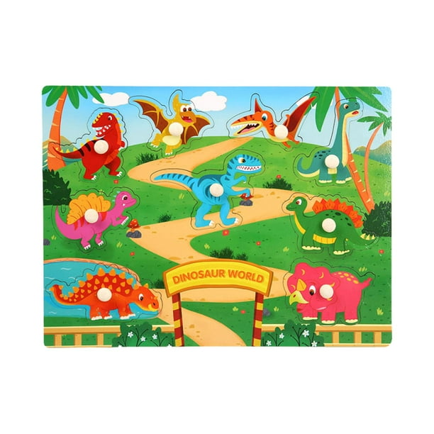 Rompecabezas de dibujos animados de animales, rompecabezas de madera, entrenamiento de la memoria, desarrollo de la motricidad fina. mundo de los dinosaurios