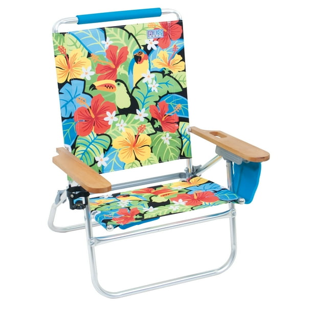 RIO Easy InEasy Out 4 Position Beach Chair, Parrot Print