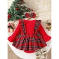 thumbnail image 3 of Bagilaanoe Baby Girl Christmas Plaid Romper Dress Newborn Long Sleeve Bodysuit + Headband 3M 6M 9M 12M Infant Fall Patchwork A-line Dresses, 3 of 9