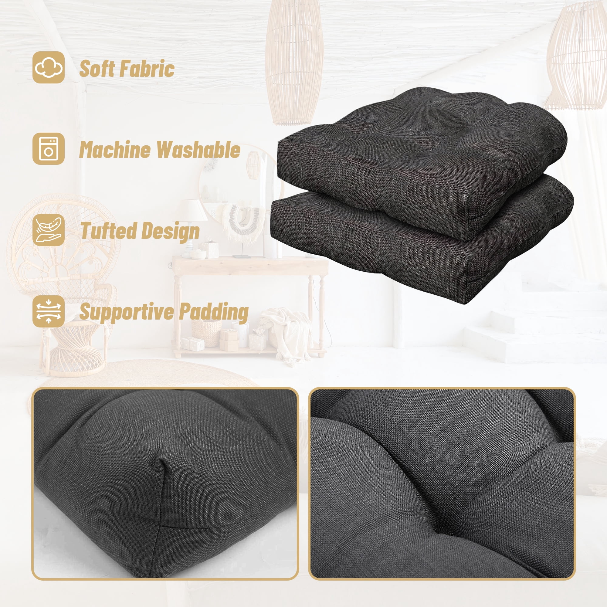 Memory Foam Chair Cushions Outdoor/Indoor Chair Pads for Dining Chairs Patio Furniture Chair Cushion Replacement Wicker Seat Cushion Dark Gray