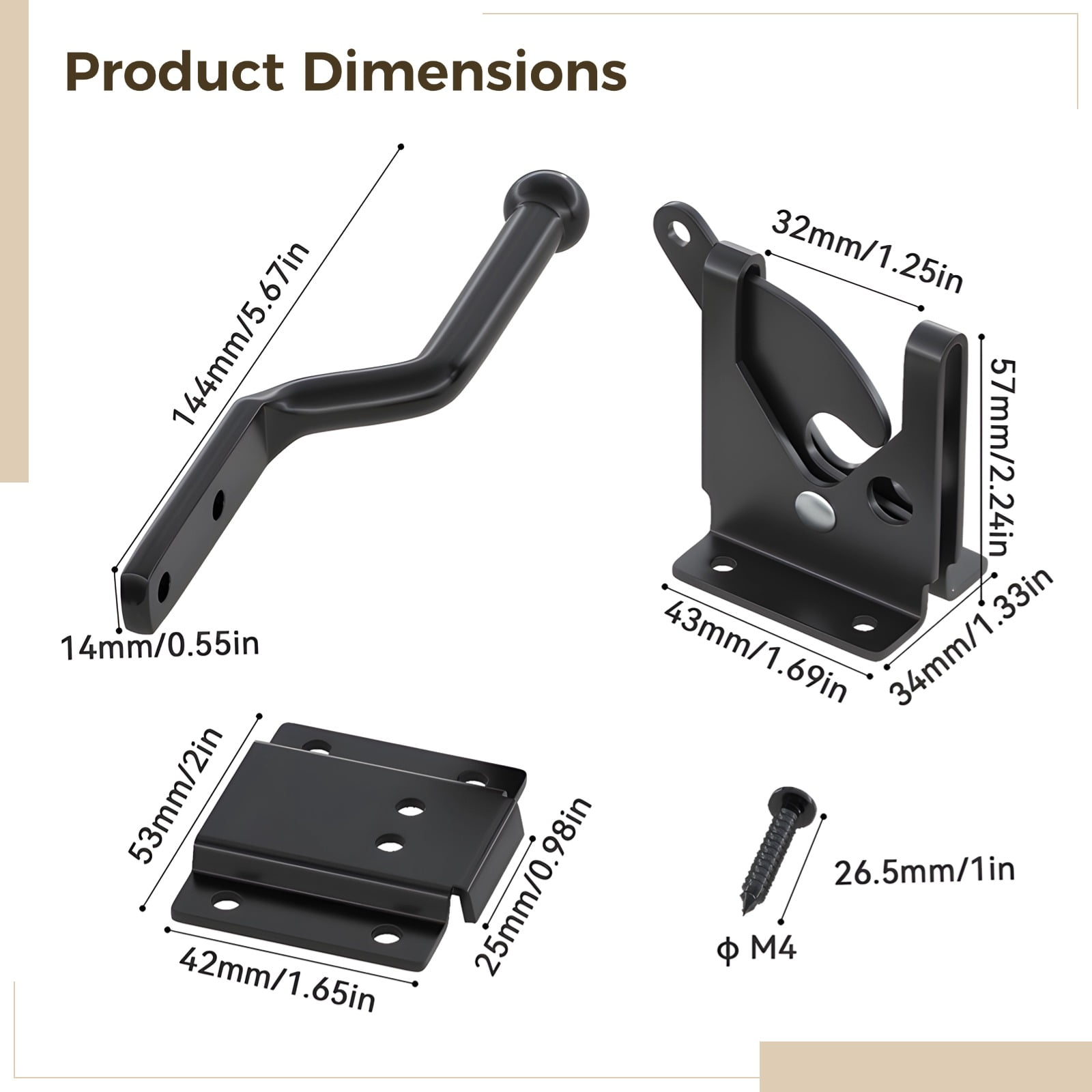 Heavy Duty Fence Hinge Latch, 4.6 in/116 mm Carbon Steel Auto Locking Gate Latch with Gravity Close, Security Door Lock for Wood Metal Gates, Easy Install Hardware for Outdoor Use
