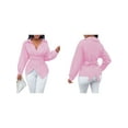 thumbnail image 3 of Summer Tops for Women Trendy Striped Button Front Long Sleeve Blouse Pink L, 3 of 7