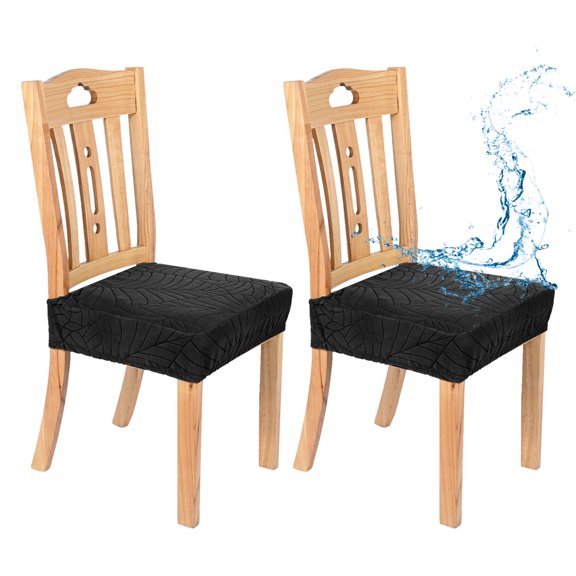 Uxcell 2-Pack Waterproof Dining Chair Covers, Stretch Jacquard Dining Room Seat Covers Removable Washable Chairs Cushion Slipcovers Protector for Kitchen/Home/Banquet [Black]