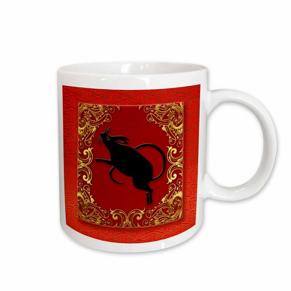 3drose, Chinese Zodiac Year of the Rat Chinese New Year Red, Gold and Black, 11oz Mug