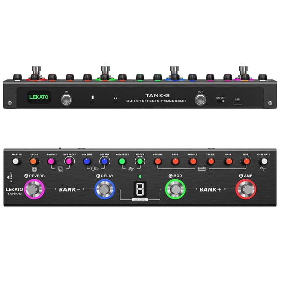 LEKATO Multi Effects Guitar Pedal Guitar Effects Pedal with 36 Presets Editable 4 Modules Amp Chorus Delay Reverb IR CAB Tuner BT Connection Music Recording