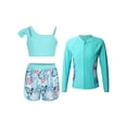 thumbnail image 1 of Doomiva Girls Three Pieces surfing Long Rash Guard Set with Zipper Tropical Print Bikini Sets swimming suit Mint Green 14, 1 of 7