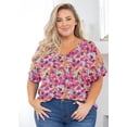 thumbnail image 3 of SHOWMALL Women's Plus Size Cold Shoulder Tunic Top Summer Casual Short Sleeve Blouse Vibrant Bloom Pink 5X V Neck Flowy Shirts for Work, 3 of 7
