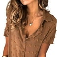 thumbnail image 3 of Camisa de mujer Blusa de gasa informal Camisa con botones de manga corta para niña, Marrón, XL sidaley AP001376-14, 3 of 5