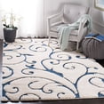 thumbnail image 4 of SAFAVIEH Florida Doug Floral Vines Geometric Shag Area Rug, Cream/Blue, 2'3" x 4' - Transitional Modern Design, Cream & Blue, Non-Shedding & Easy Cleaning, Ultra Plush Thick Pile, Ideal for Living Ro, 4 of 13