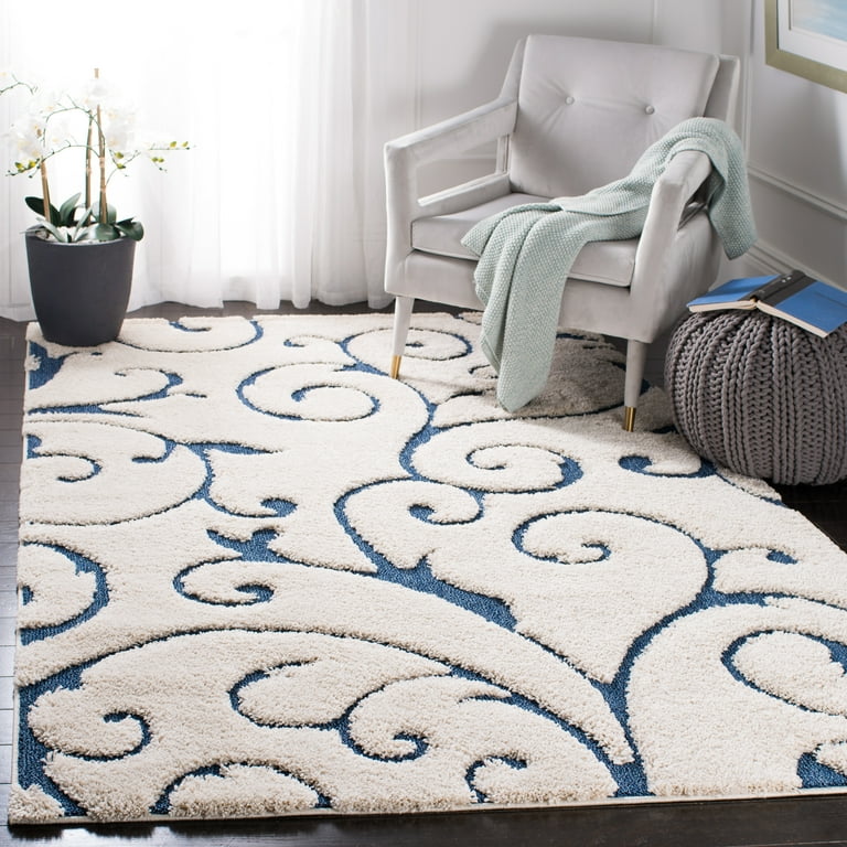 SAFAVIEH Florida Doug Floral Vines Geometric Shag Area Rug, Cream