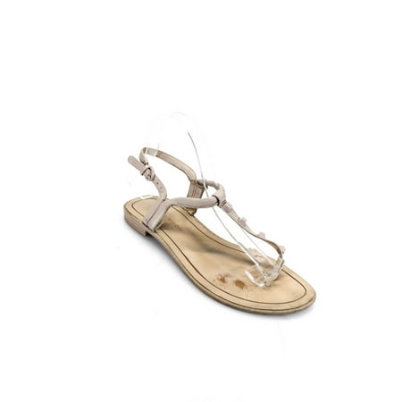 

Pre-owned|Rebecca Minkoff Womens Leather Thong Slingbacks Sandals Beige Size 7.5 Medium