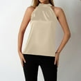 thumbnail image 2 of TTUHYWXI Womens Silk Satin Halter Tops Casual Sleeveless Keyhole Mock Neck Tank Top Summer Sexy Curved Hem Dressy Blouse Shirt (Beige, S), 2 of 9