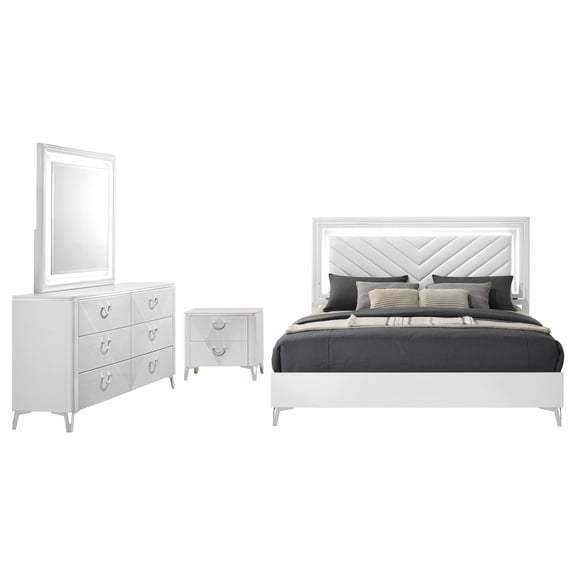Cassia 4-piece Queen LED Bedroom Set White High Gloss