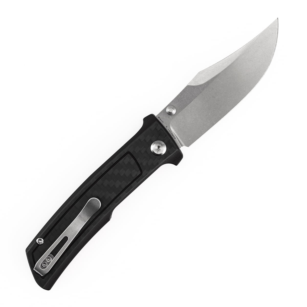 Tenable Bison Folding Knife 3.24'' Stonewashed Nitro V Blade,Carbon Fiber-G10 Handle,B2108A4