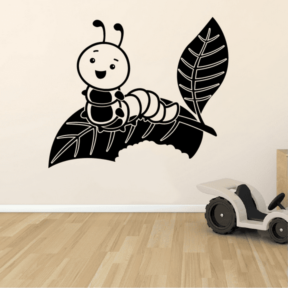 Caterpillar Larvae Cute Caterpillar Butterfly Leaf Vinyl Wall Art Sticker Decal Decoration For Home Room Wall Boys Girls Kids Nursery Kinder Room Decor Playroom Wall Decoration Design Size(24x40 inch)
