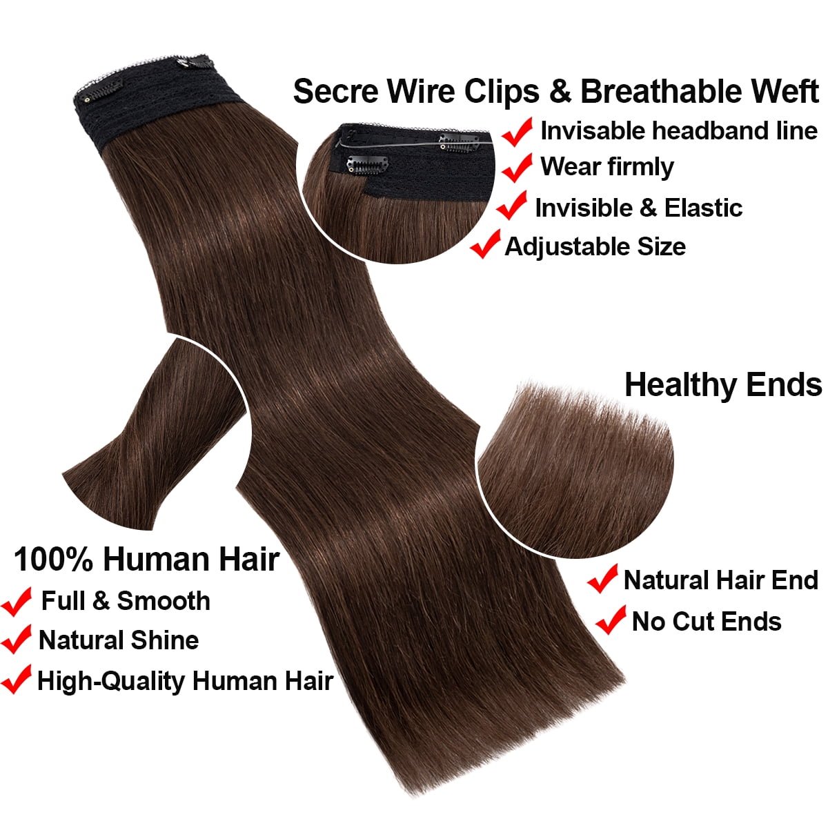 HAIRRO Wire Hair Extensions 100% Real Human Hair Straight Hair Extensions Invisible Wire Fish Line Hair Extensions Ash Brown and Bleach Blonde 20inch 110g Straight Hair Extensions For Women
