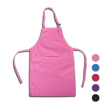 Opromo Cotton Canvas Kids Aprons with Adjustable Neck Strap and Pocket, Artist Apron & Chef Apron for Cooking, Baking, Painting (S-XXL)-Hot Pink-XL