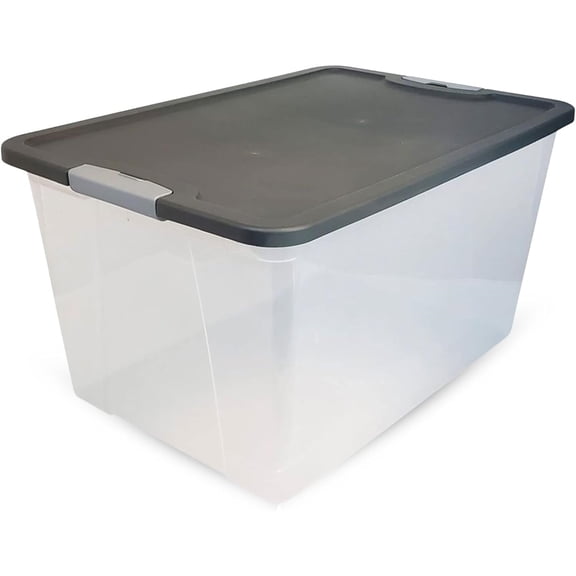 2-Pack Secure Latch, Clear Plastic Storage Organizer Bins, 64 Quart, Gray Lid - Heavy-Duty Container Boxes with Lids for Home, Office, and Garage
