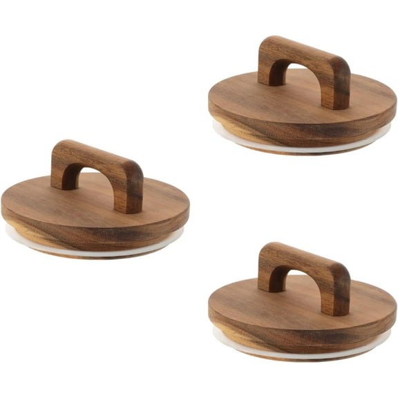 ABCISI Storage Jar Wooden Lid, Wide Mouth Canning Lids With Handle Sealing Ring, Multipurpose Canning Covers Wood Lid for Glass Canister Food Jars,3pcs