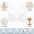 thumbnail image 3 of YANDW Racerback Front Closure Bra for Women Padded Add 2 Cups Lace T-Shirt Bras Underwire Plunge, White 38E, 3 of 6
