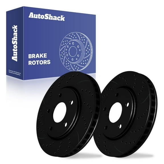 AutoShack Front Vented Drilled & Slotted E-Coated Brake Rotors Black Finish 2-PC Set Replacement for 2008-2016 Dodge Grand Caravan 2008-2016 Chrysler Town & Country NightGuard 11.89" (302 mm)