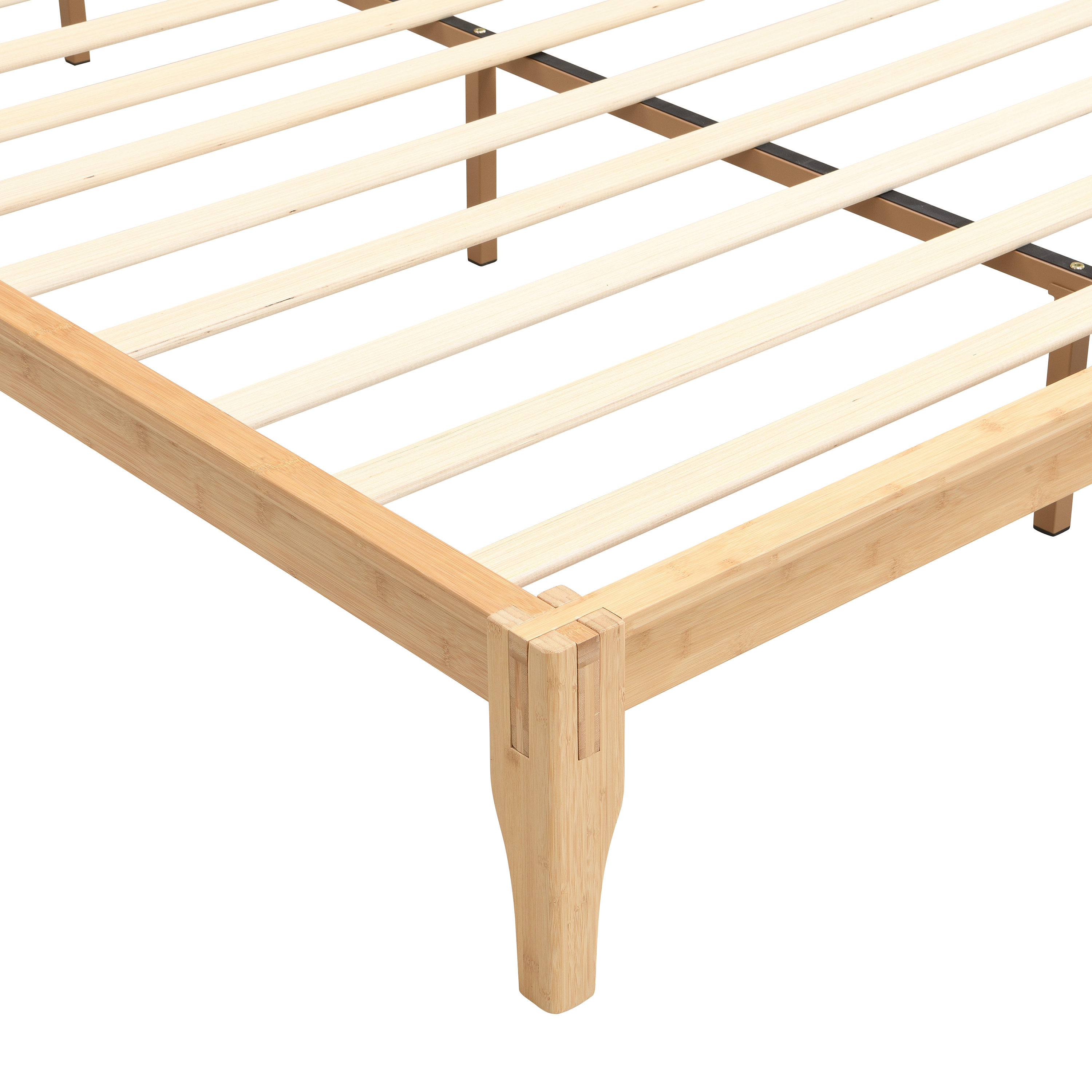 Noble House Mid-Century Full Bamboo Platform Bed,12" Wood Slat Metal Support No Box Spring Needed,Natural