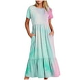 thumbnail image 2 of Wycnly Summer Dresses for Women Summer Dresses for Women 2024 Flowy Pleated Ruffle Swing Loose A Line Pocket Long Dresses Women Casual Tie-Dye Print Round Neck Short Sleeve Maxi Dress, 2 of 6