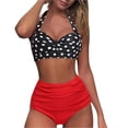 thumbnail image 2 of Women Vintage Swimsuit Two Piece Retro Halter Ruched High Waist Print Bikini Set, 2 of 4