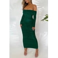 thumbnail image 3 of Vestido PRETTYGARDEN Maxi con Hombros Descubiertos, Fruncido y Abertura Verde Talla L, 3 of 8
