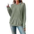 thumbnail image 2 of Wevis Women's Vertical Ribbed Hooded Sweatshirt, Long Sleeve Loose Pullover With Front Kangaroo Pocket, 2 of 5