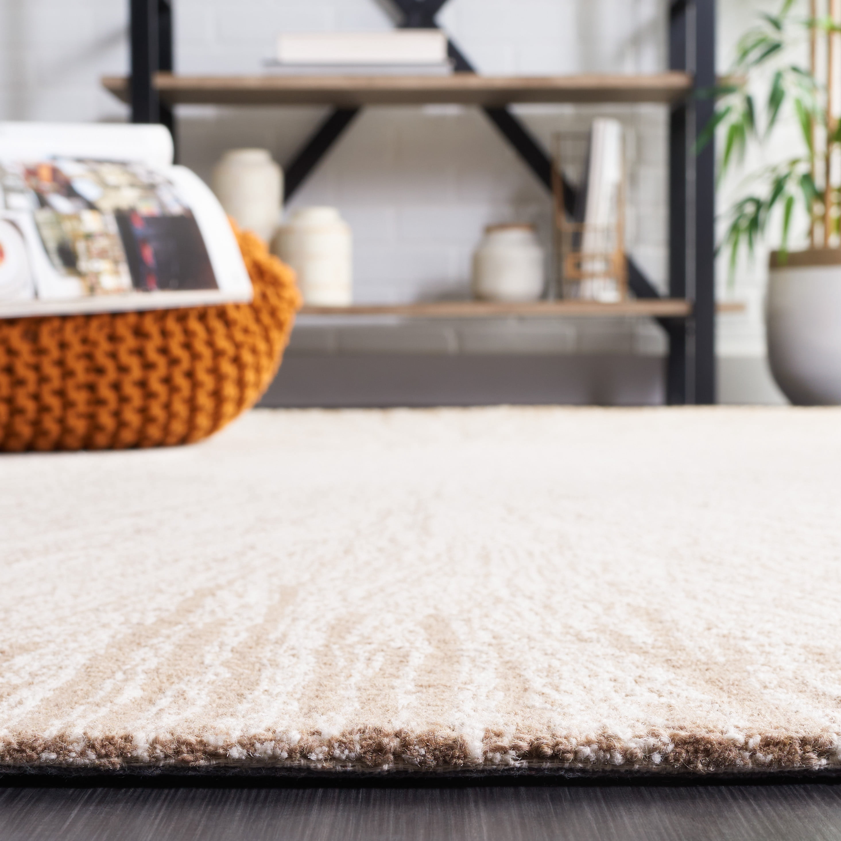 SAFAVIEH Abstract Olivera Radiate Area Rug, Ivory/Dark Beige, 6' x 6' Square