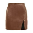 thumbnail image 2 of Juosiy Womens Trendy Vintage High Waist Short Bodycon Skirts Solid Color Slit Mini Leather Skirts, 2 of 3