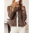 thumbnail image 3 of Womens Coffee Brown Western Style Denim Jacket With Puff Sleeves, 3 of 5
