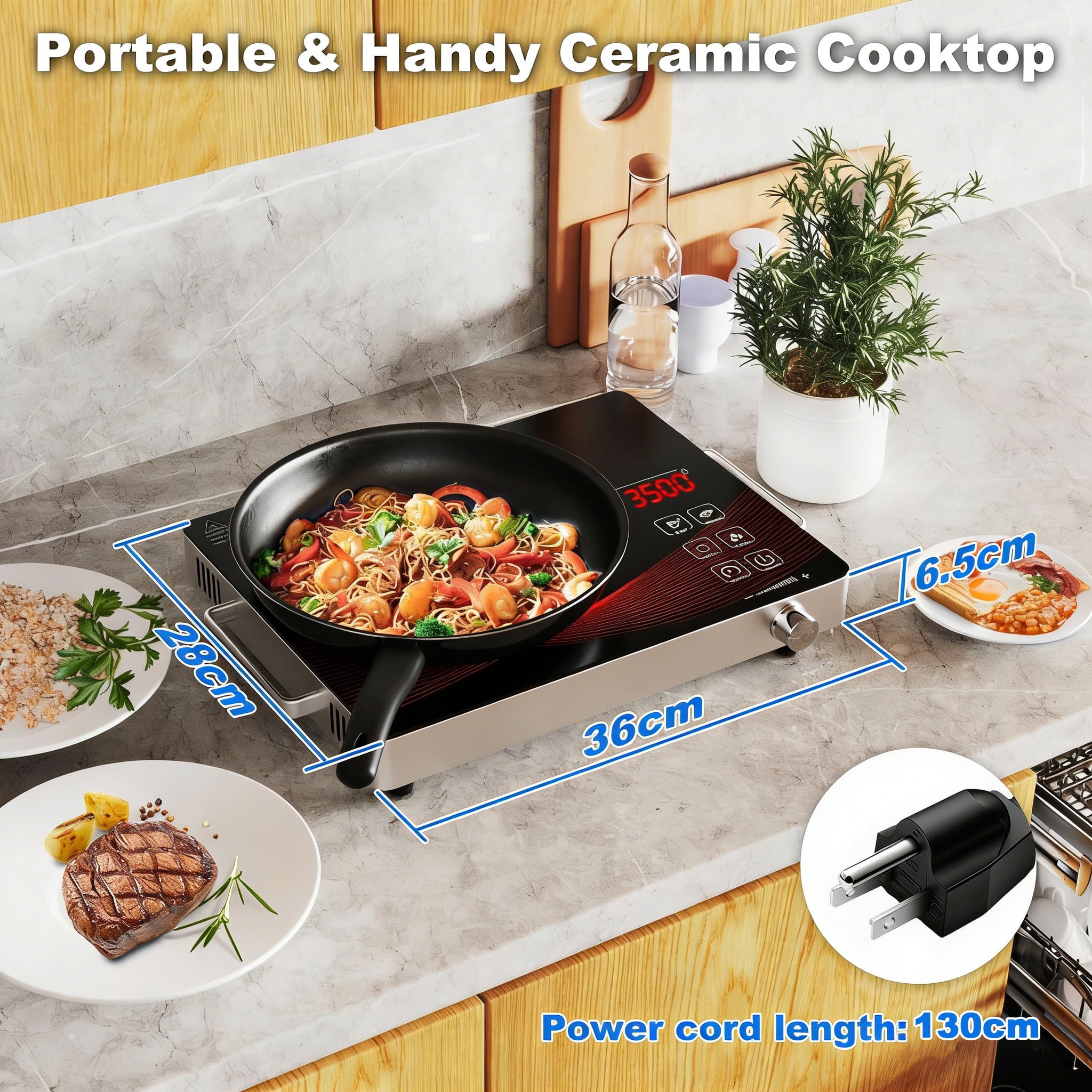 3500W Electric Ceramic Stove Portable Infrared Induction Cooktop Hot Plate Countertop Burner Cooker Furnace with Knob & Touch Control US 110V