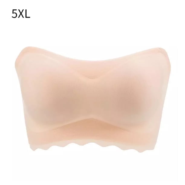 Sujetador sin tirantes recogido Sujetador antideslizante de talla grande Ropa interior superior de tubo fino para vestido de novia, Beige, 5XL Eigraketly AP001172-23B