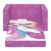 Delta Children Unicorn 2-in-1 Cozy Convertible Flip-Out Foam Chair, Toddler, Pink