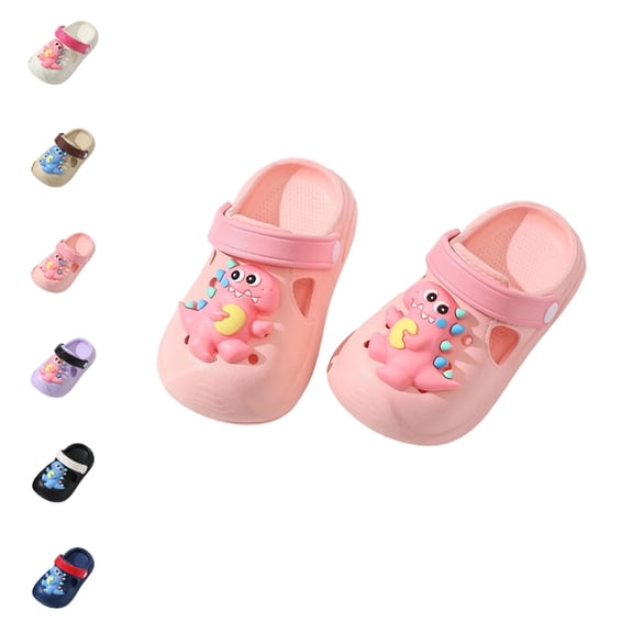 GPOECD Kids Clogs Playful Cartoon Dinosaur for Girls and Boys Lightweight Beach Slides for Toddlers Children Boys Slippers,Pink,6-12 Months