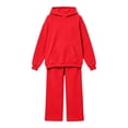 thumbnail image 6 of Kids Solid Fleece Hoodie 2 Piece Outfit Long Sleeve Hooded Top & Wide Leg Pants Set Warm Casual Tracksuit for 5-14 Years Old Boys Girls Outdoor Daily Wear Red, 6 of 6